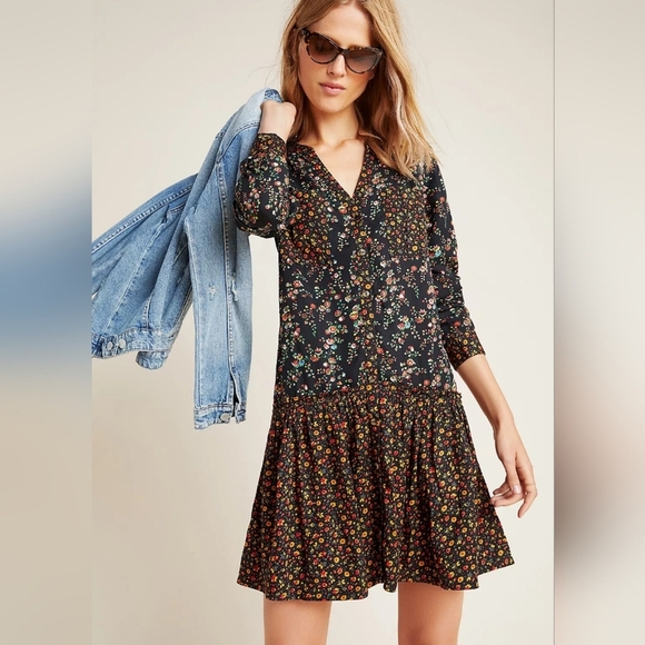 Anthropologie Dresses & Skirts - Anthropologie Maeve Midi Dress Black With Red Yellow And Blue Flowers Size 12